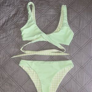 Reversible Green/Checkered Tie Swimsuit
